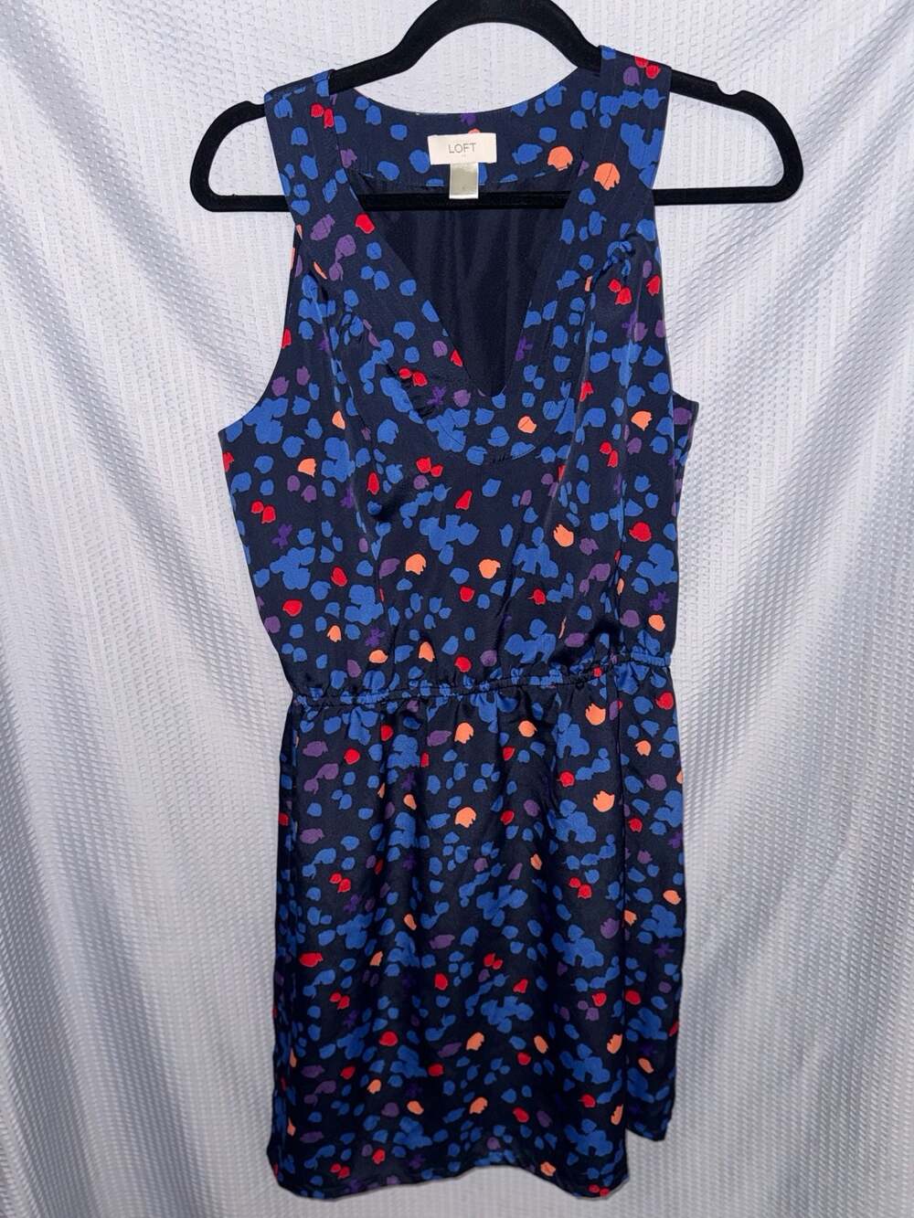 LOFT Blue Multi-Color Abstract Spotted Sleeveless V-Neck Mini Dress Size 6